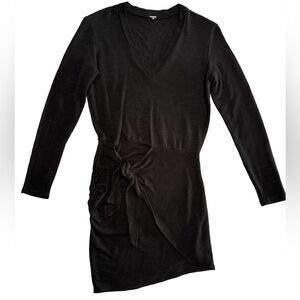 Monrow Supersoft Long Sleeve V Neck Dress Side Ruching Adjustable Tie Detail XS